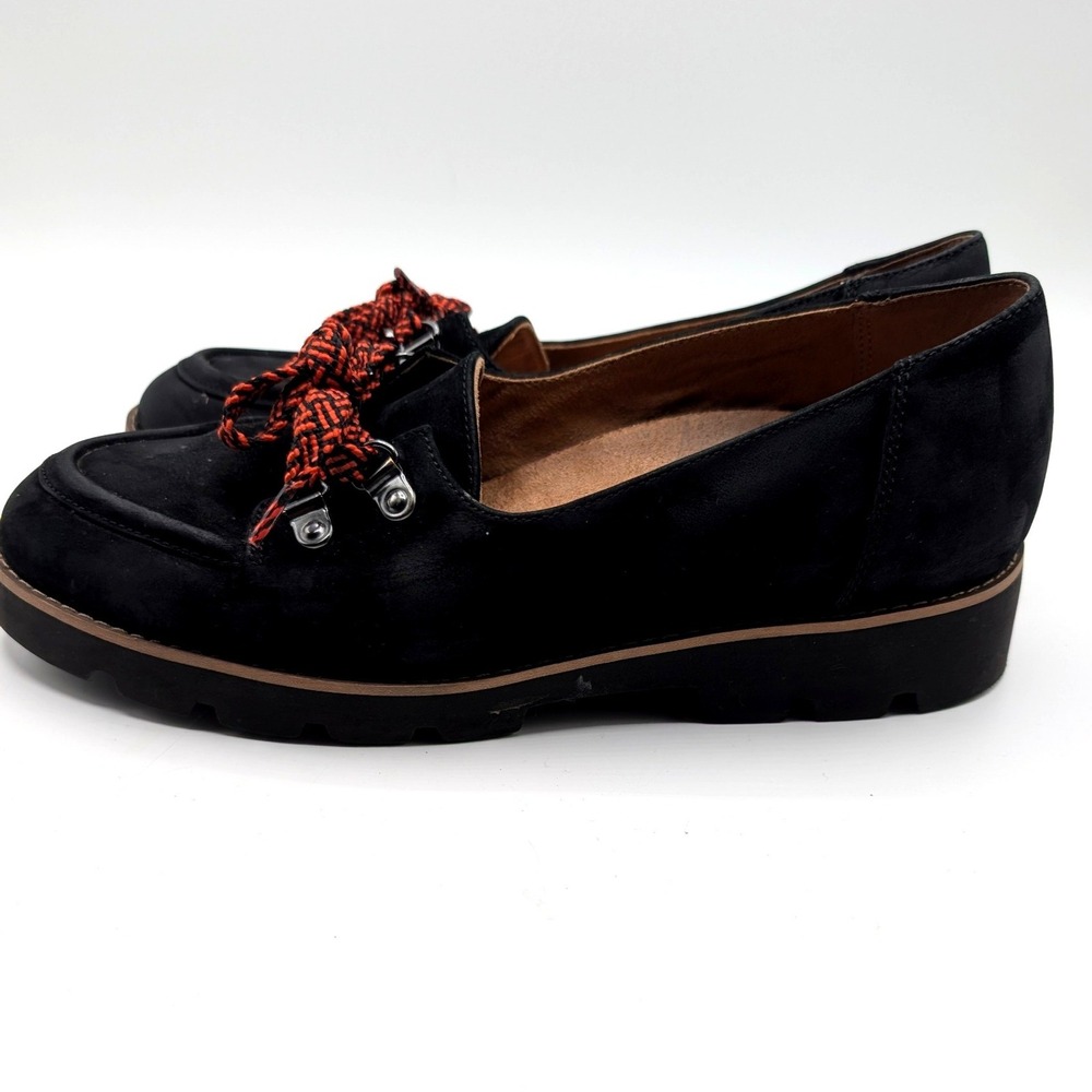 Vionic Teagan Black Nubuck Lug Sole Loafers Red Laces Womens 8 M AQ06-2021 - Picture 3 of 8